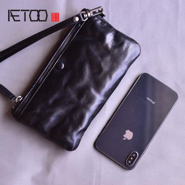 

wallets aetoo handmade vegetable tanned leather men's clutches, large-capacity ladies long wallets, card holders, Red;black