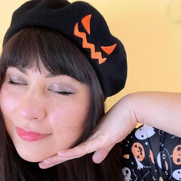 Berets Winter Unisex Baskenmütze Halloween Thema Kürbis Muster Männer Frauen Up Hüte Kleid Wolle Geschenk Beanie Warm Orange Alltag Bl W6u0