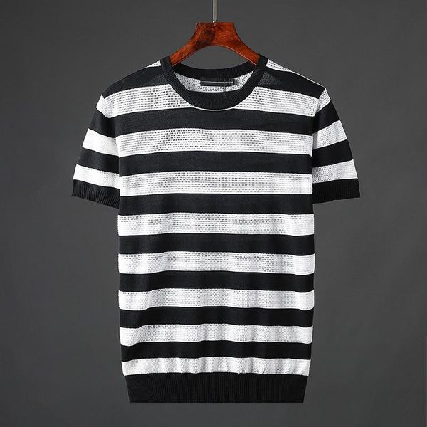 

men's t-shirts summer knitted mens luxury short sleeve striped casual man fashion slim fit male plus size 7xl, White;black