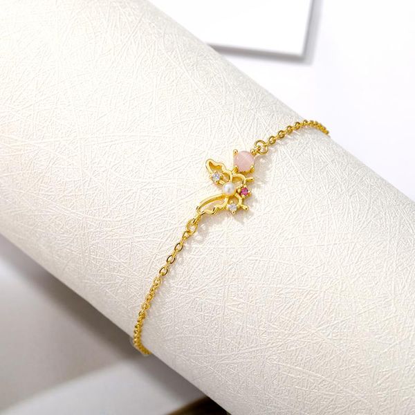 

bracelets for women gril couples charm luxury fashion pearl and gem inlaid hollow butterfly bracelet valentines day gift jewelry, Golden;silver