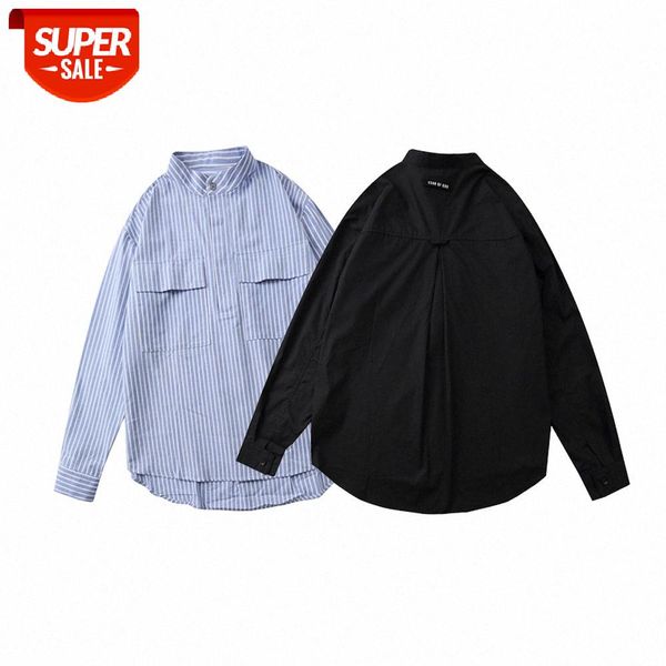 

street sixth vertical striped casual loose shirt #hk4u, White;black