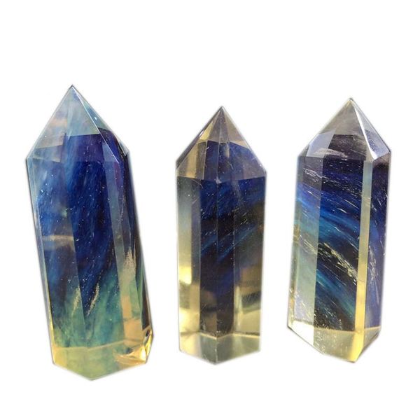 

decorative objects & figurines natural clear yellow crystal healing quartz column point decor hexagonal reiki polished crafts ornament miner