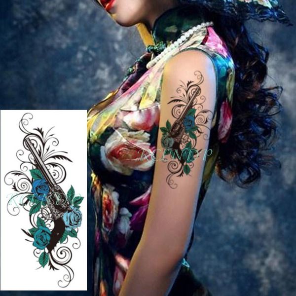 

temporary tattoos waterproof tattoo sticker gun rose flower leaf plant fake tatoo flash tatto arm leg body art for girl women men