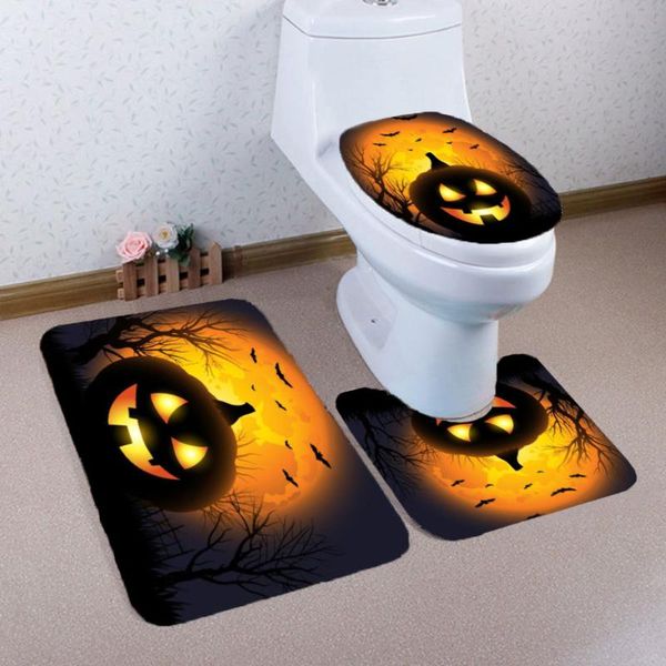 

bath mats 3pcs toilet cover seat bathroom carpet set rug for halloween pumpkin withered tree printed mat
