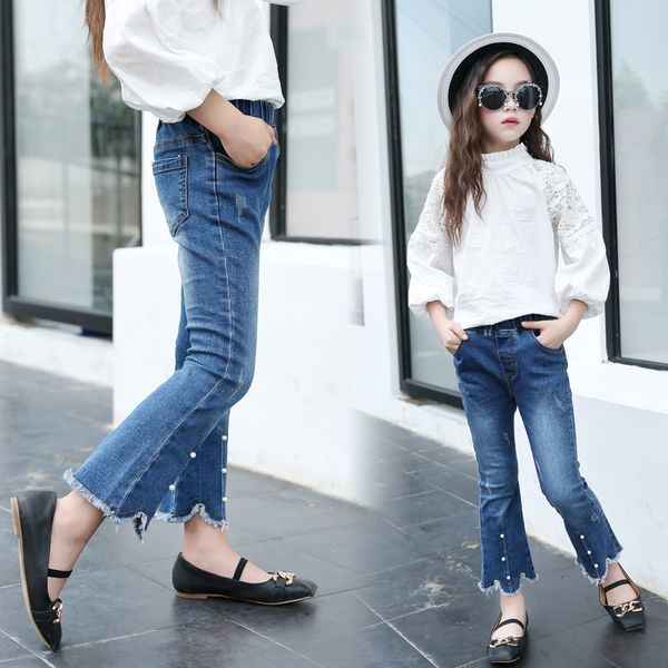 

autumn new kids pants girls flared pants velvet winter warm thicken stretch jeans skinny jeans 10 years girls denim bell-bottoms, White