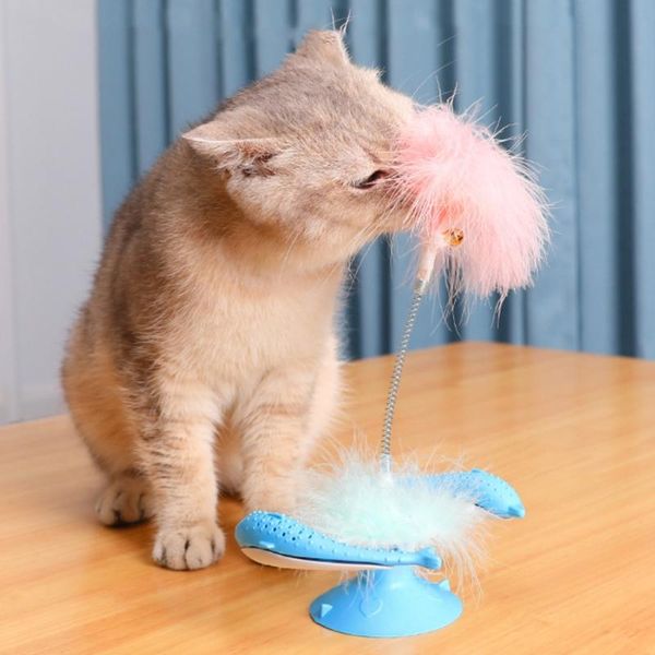 

cat toys pet toy,multifunctional leaking food toy detachable bell dolphin rotating with sucker durable indoor increase the fun playing