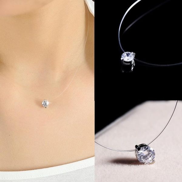 

choker invisible fish line crystal necklace pendants neck zircon women clavicle chain lady feminino collar chokers, Golden;silver
