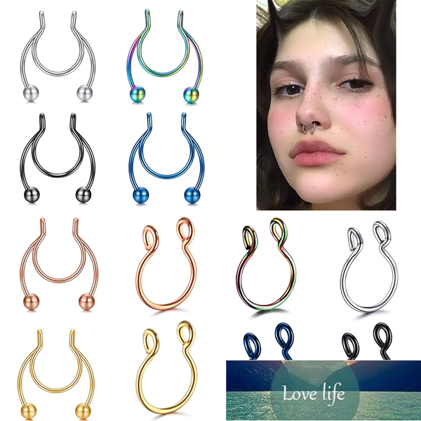 

u clip nose ring for women fake piercing rings studs jewelry non-pierced nariz jewelry faux percingnez nasal septum unisex, Silver