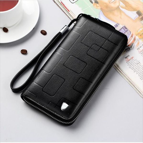 

new genuine multifunctional long wallet cow leather zipper money clip mens simple design business clutch cellphone bag