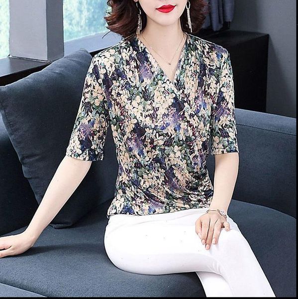 

women spring shirts summer style lace blouses lady casual v neck short sleeve flower printed blusas dd8816, White
