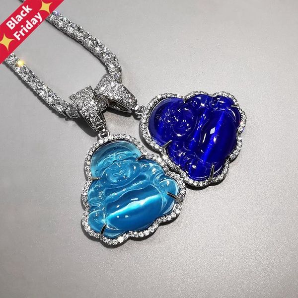 

pendant necklaces blue buddha cubic zircon necklace with tennis chain fashion hop punk jewelry gifts, Silver