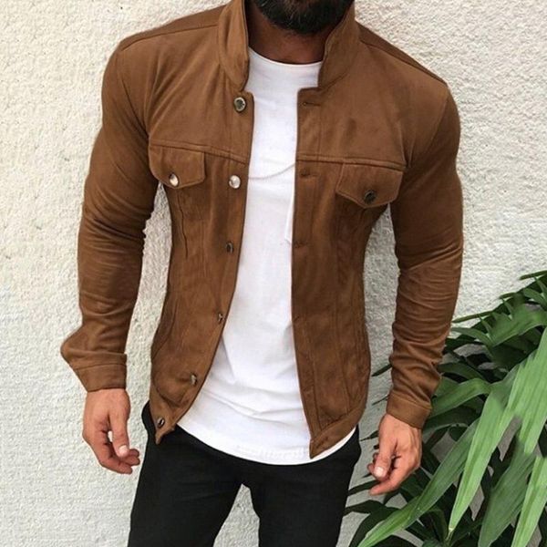 

men's jackets casual slim buttons mens 2021 spring and autumn cargo pocket stand-up collar jacket streetwear jaquetas, Black;brown