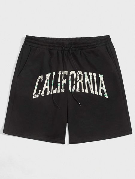 

men letter graphic drawstring waist track shorts m5eq#, Black