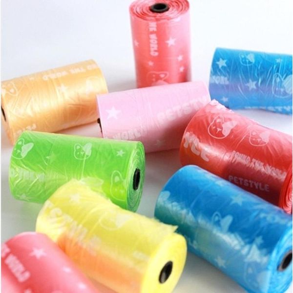 

rolls/lot = 200 pcs pet printing waste bags handle dog cat pick up poop clean rubbish bag baby diaper garbage car seat covers