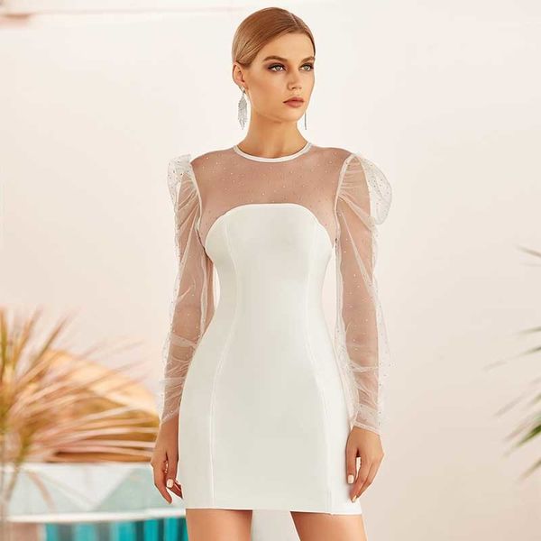 

freight wholesale white mesh of women sleeves mini celebrity cocktail party dress bandage, Black;gray