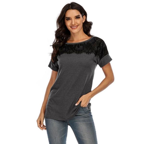 

women's lace splicing short sleeve t-shirt, White