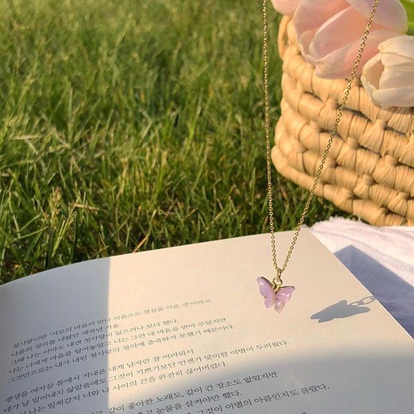 

pendant necklaces dazzling butterfly choker necklace rhinestone chain white black color simple clavicle animal korean jewelry, Silver
