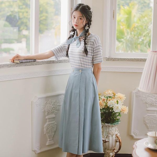 

skirts coigarsam striped women skirt solid shallow blue brick red suit 1357, Black