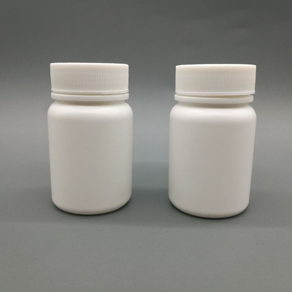 100 teile/los 60cc 60ml HDPE weiße Kapselflasche, leere nachfüllbare Pillenpulverflasche aus Kunststoff