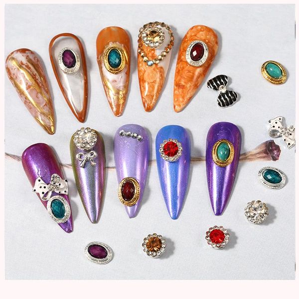 

nail art decorations retro premium luxury zircon high-end design alloy flat backpack edge oval crystal rhinestone decoration accessorie, Silver;gold