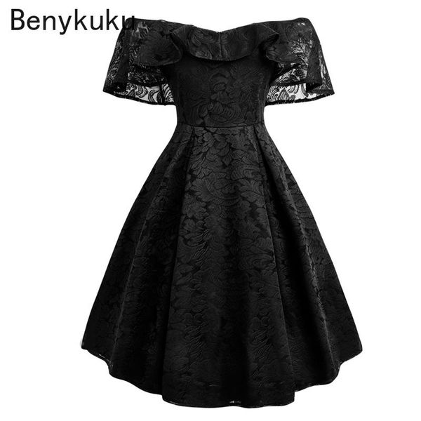 

women vintage lace party dress off shoulder ruffles mini female chic retro woman clothes gothic black 50s dresses casual, Black;gray