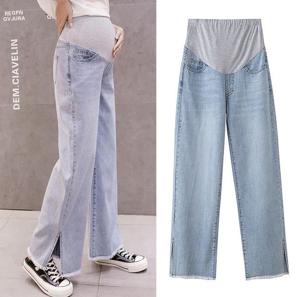 

denim maternity jeans pants pregnant women clothes vintage wide leg loose pregnancy plus size girls bottoms, White