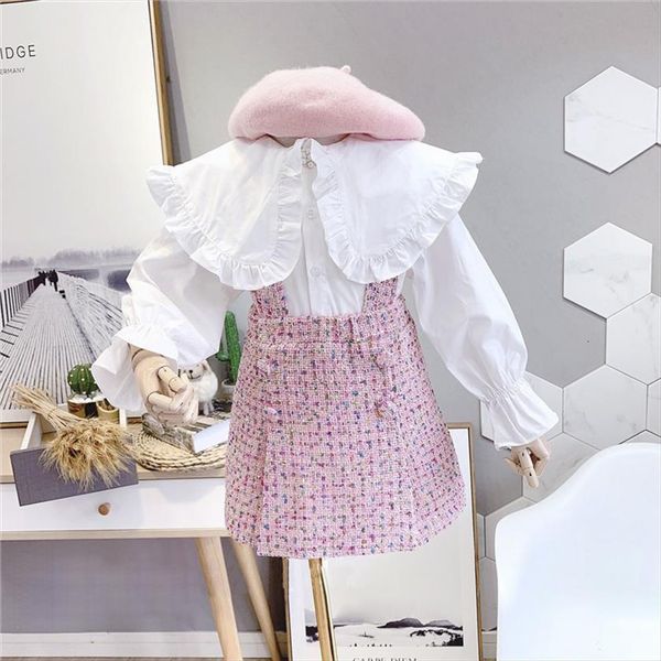 

autumn girl children clothes winter dresses kids for girls party shirt woolen suspender toddler, Red;yellow