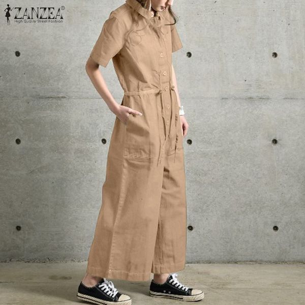 

jumpsuit vintage solid overalls women summer jumpsuits 2021 casual short sleeve playsuits female laple button rompers plus size 7, Black;white