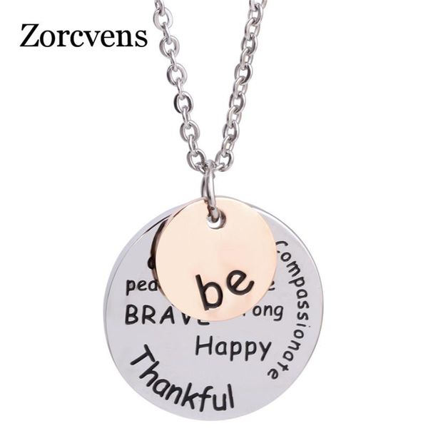 

pendant necklaces modyle style choker be happy necklace coin engraved brave thankful words jewelry gifts, Silver