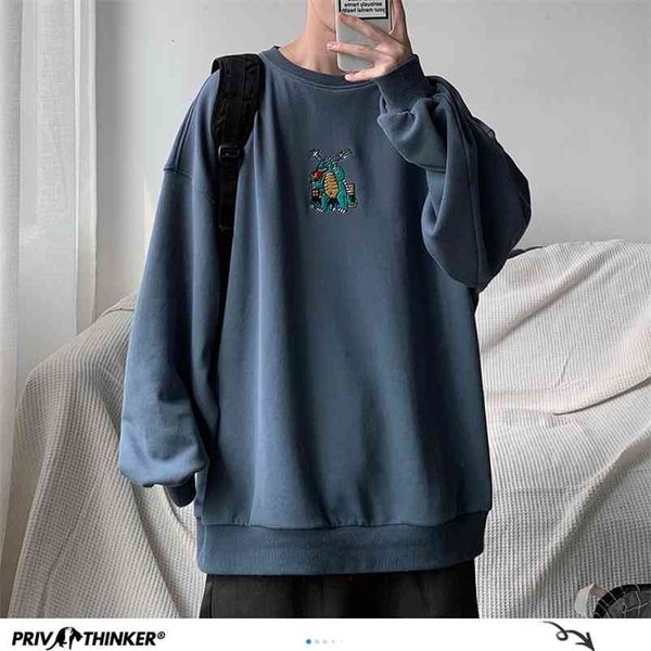 PR Spring Dinosaur Felpe oversize Ricamo Pullover Felpe Uomo O-Collo con spalle scoperte Felpe uomo coreano 210818