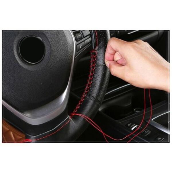 

steering wheel covers 1pc cover 37-38cm black car leather with needles thread