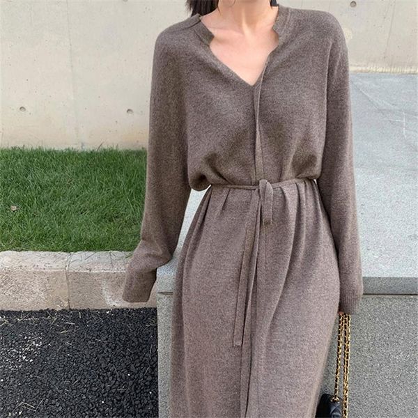 

casual dresses 2021 autumn winter women long maxi knitted sweater elegant vintage dress pullover vestidos robe femme cardigan clothes, Black;gray
