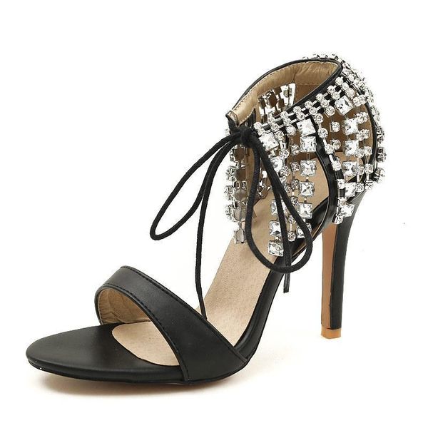 

sandals women crystal tassels pump high heels ladies summer cover heel party shoes woman xkd4168 xhae, Black