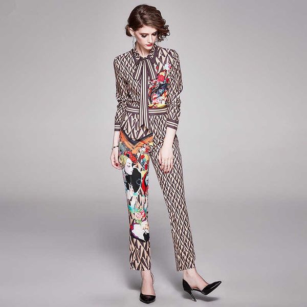 

nrj-6f-613-b-8891 runway sets spring women blouse + pants suit 210706, White