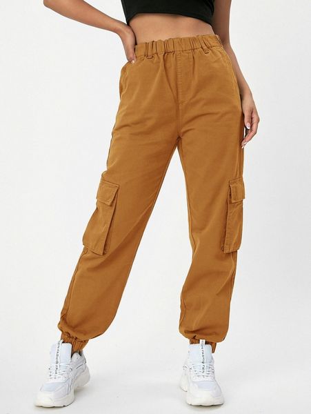 

flap pocket elastic waist jeans s1rb#, Blue