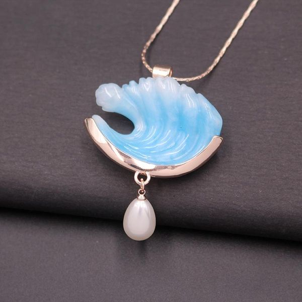 

pendant necklaces fairy 3d resin wave necklace for women pearl charm blue ocean waves choker jewelry gift, Silver