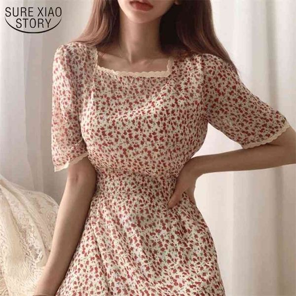 

women floral print elegant dress square collar for summer sweet vintage high waist long vestidos 14391 210506, Black;gray