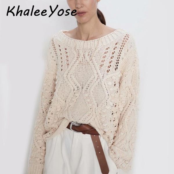 

women's sweaters khalee yose knitted hollow out sweater pullovers vintage long sleeve women ribbed trims femme jumper autumn winter 202, White;black