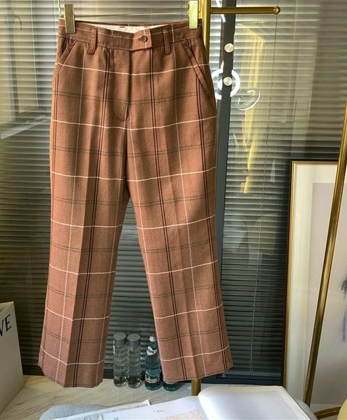 

women's pants & capris handsome /stylish caramel plaid wool blend slightly casual suit women, Black;white