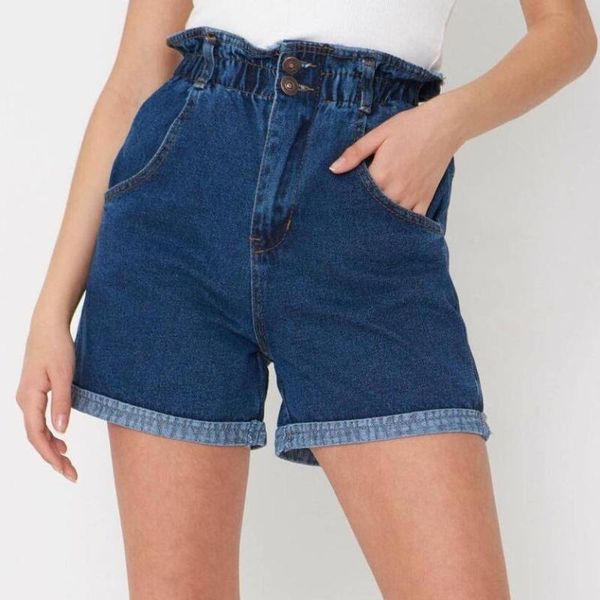 

women's shorts 2021 summer high waist denim women casual loose ladies fashion roll up hem elastic pocket blue white jeans female, White;black