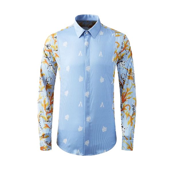 High-end-Baumwolle Streifen Männliche Hemden Luxus Langarm Blumen Gedruckt Casual Herren Hemden Mode Slim Fit Party Mann Shirts