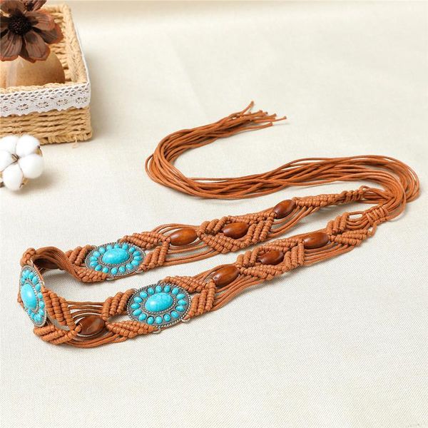 

belts az-95 women's waistband ethnic wind fashion ladies belt wax rope woven handmade acrylic accessories fenale dress strap, Black;brown