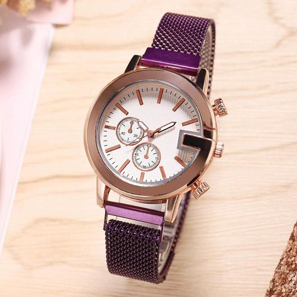 

fashion women watches round sub dial mesh band magnetic no number analog quartz wrist ladies watch zegarek damski wristwatches, Slivery;brown