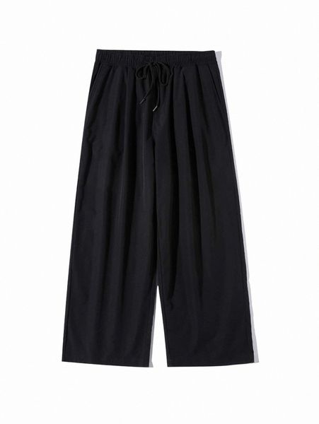 

men solid drawstring waist pants u5vi#, Black