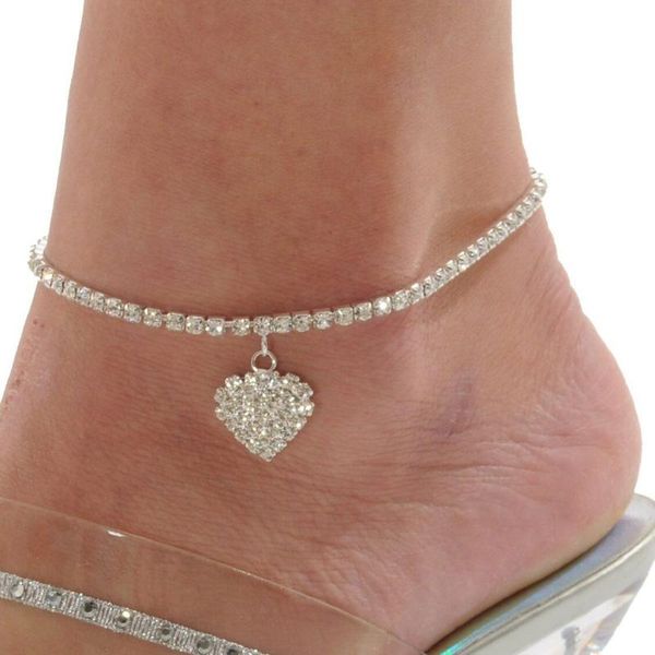 

anklets stonefans fashion heart rhinestone wholesale jewelry for women beach barefoot love pendant anklet bracelet leg chain, Red;blue