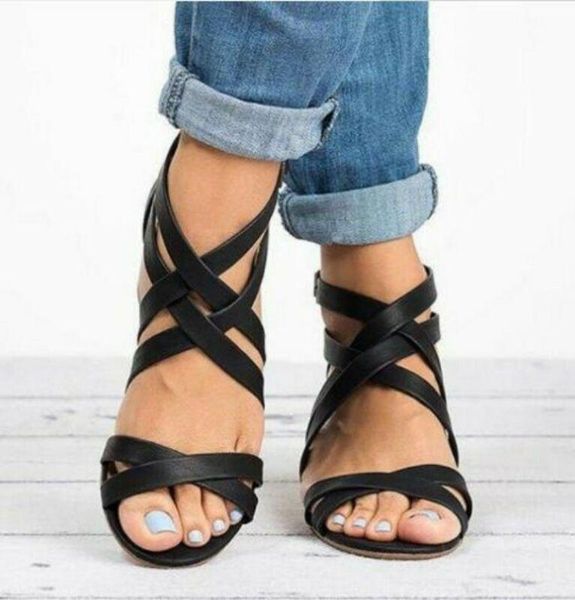 

sandals womens mid block heel zip peep toe cut out comfy summer shoes sizes, Black