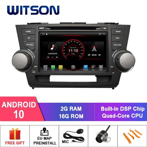 

player witson android 10.0gps navigation system for toyoya highlander car dvd link/dab/obd/tpms/dvr/wifi/3g/4g support