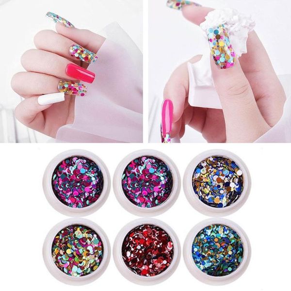 

6pcs nail powder round art sequins set nails decal flake dreamlike paillette glitter rainbow pail w5r4 decorations, Silver;gold