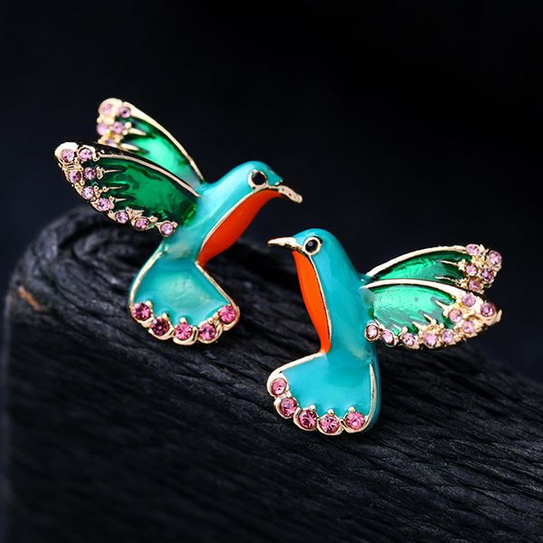 

personalized earrings enamel glaze flying bird female dazzling color diamond drop oil front temperament, Silver