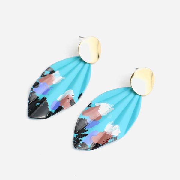 

dangle & chandelier european personality wave graffiti leaf earrings long geometric art painting enamel women girls holiday pendientes, Silver